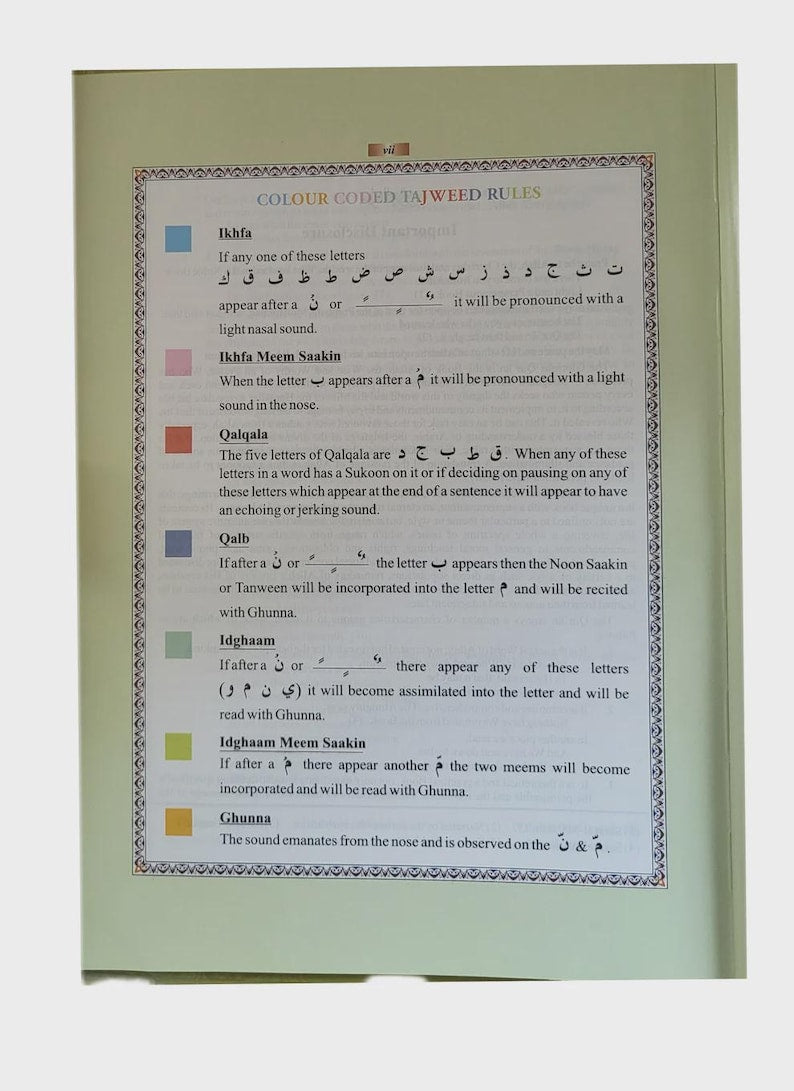 Holy Qur'an Arabic Color Coded Tajweed Roman Transliteration, English Translation